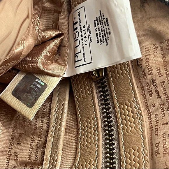 $600 Vintage GAILLIANO (w Hologram Tag) Tan Leather Bag w Gold Tags - Picture 8 of 16